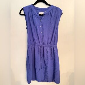 LOFT Women's Purple Button-Front Midi Dress